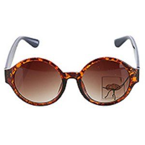 Round fashion sunglasses with red, cream  and black side temple